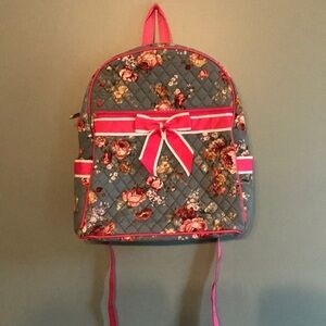 Floral Gray Backpack with Pink Accents